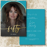 Invitation En Aluminium Anniversaire des Cinquante Ans avec Arche Turquois<br><div class="desc">Célébrez dans un style élégant et discret avec cette simple invitation moderne pour un cinquantième anniversaire, conçue avec un style qui vous est propre. Elle présente votre photo préférée en forme d'arche sous un voile légèrement assombri et bordé de véritable feuille métallique. Un « cinquante » en écriture moderne en...</div>