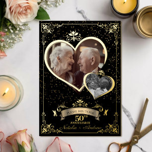 Invitation En Aluminium Anniversaire d'or Coeur d'amour Puis et maintenant