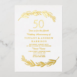 Invitation En Aluminium Anniversaire du 50e Mariage de la feuille d'or mod