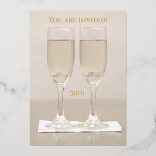 Invitation En Aluminium Anniversaire du 50e Mariage des Anneaux d'or blanc