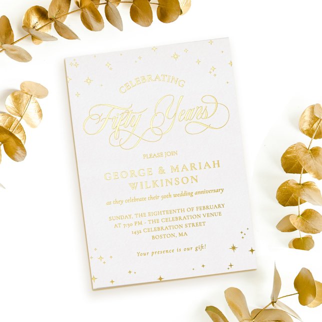 Invitation En Aluminium Anniversaire du 50e Mariage des White Gold Stars (Créateur téléchargé)