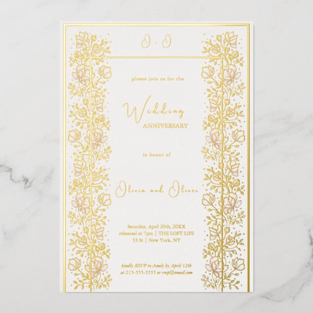 Invitation En Aluminium Anniversaire du Mariage rose Magnolia (Recto)