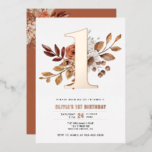Invitation En Aluminium Anniversaire Élégant Floral Automne 1 an