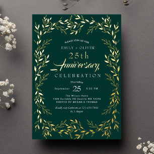 Invitation En Aluminium Anniversaire Feuille d'Or Élégant Vert