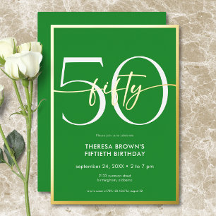 Invitation En Aluminium Anniversaire Moderne Minimal Vert Cinquante Écritu