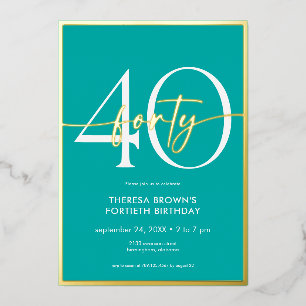 Invitation En Aluminium Anniversaire Moderne Minimaliste Aqua Forty Script