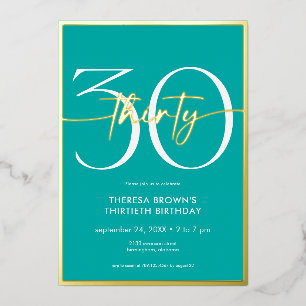 Invitation En Aluminium Anniversaire Moderne Minimaliste Aqua Thirty Scrip