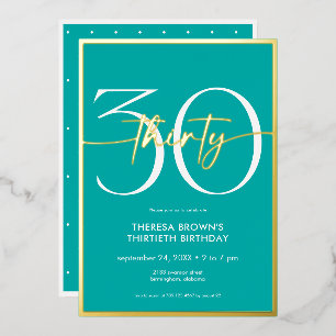 Invitation En Aluminium Anniversaire Moderne Minimaliste Aqua Thirty Scrip