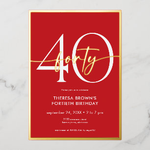 Invitation En Aluminium Anniversaire Moderne Minimaliste Rouge Or Quarante