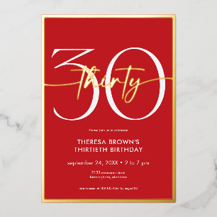 Invitation En Aluminium Anniversaire Moderne Minimaliste Rouge Trente Scri
