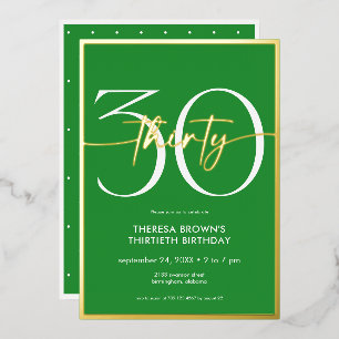 Invitation En Aluminium Anniversaire Moderne Minimaliste Vert Trente Écrit