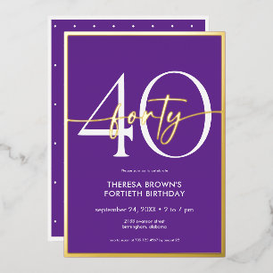 Invitation En Aluminium Anniversaire Moderne Minimaliste Violet Or Script