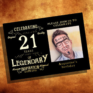 Invitation En Aluminium Anniversaire Noir 21 Ans Doré Vintage