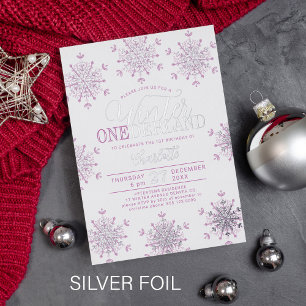 Invitation En Aluminium Anniversaire premier d'une fille en argent et rose
