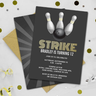 Invitation En Aluminium Anniversaire Rétro Bowling Tout Âge Réel