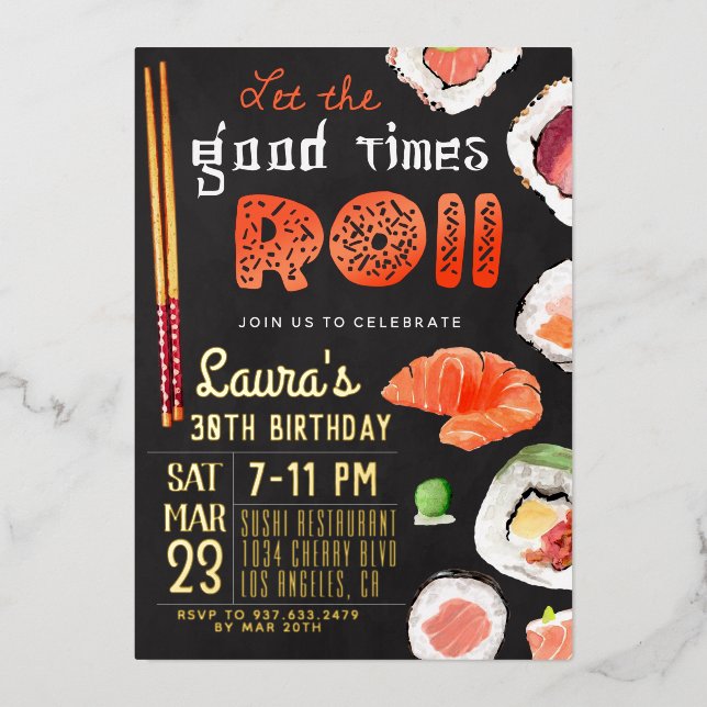 Invitation En Aluminium Anniversaire Sushi (Recto)