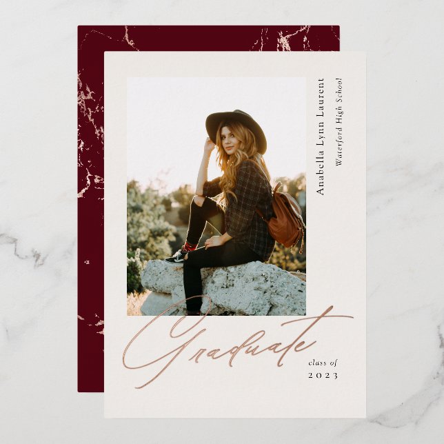 Invitation En Aluminium Annonce de diplômé avec photo et foil (Recto/Verso)