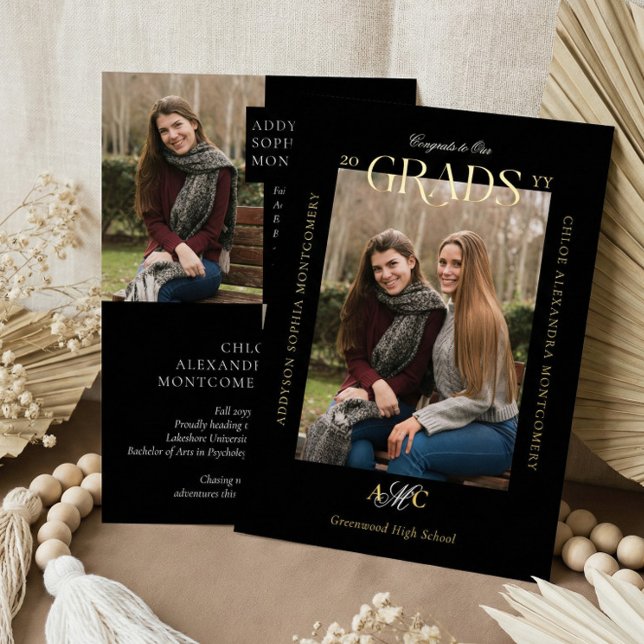 Invitation En Aluminium Annonce de double diplomation conjointe pour deux  (Two Graduates Joint Double Graduation Announcement)
