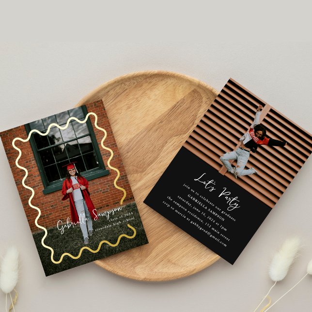 Invitation En Aluminium Annonce de graduation photo simple en noir et or (Créateur téléchargé)