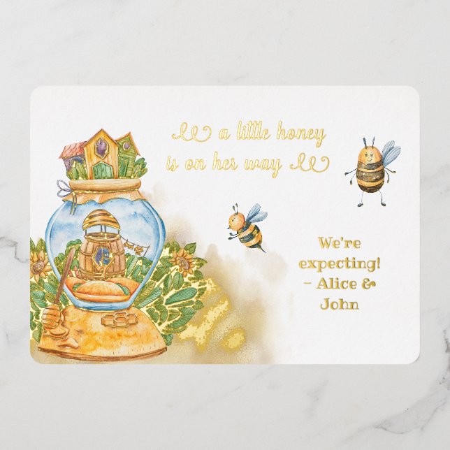 Invitation En Aluminium Annonce de grossesse Mère à abeille en feuille d'a (Recto)