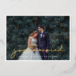 Invitation En Aluminium Annonce de mariage minimaliste avec photo et feuil