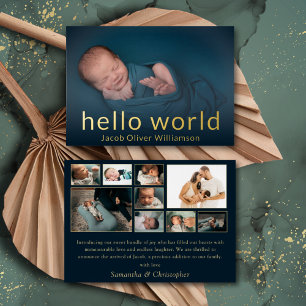 Invitation En Aluminium Annonce de naissance bébé Collage Photo Or "Bonjou