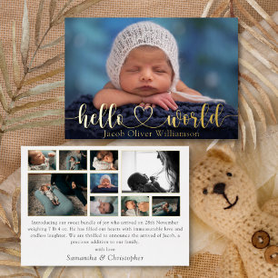 Invitation En Aluminium Annonce de naissance bébé or Collage Photo Hello W