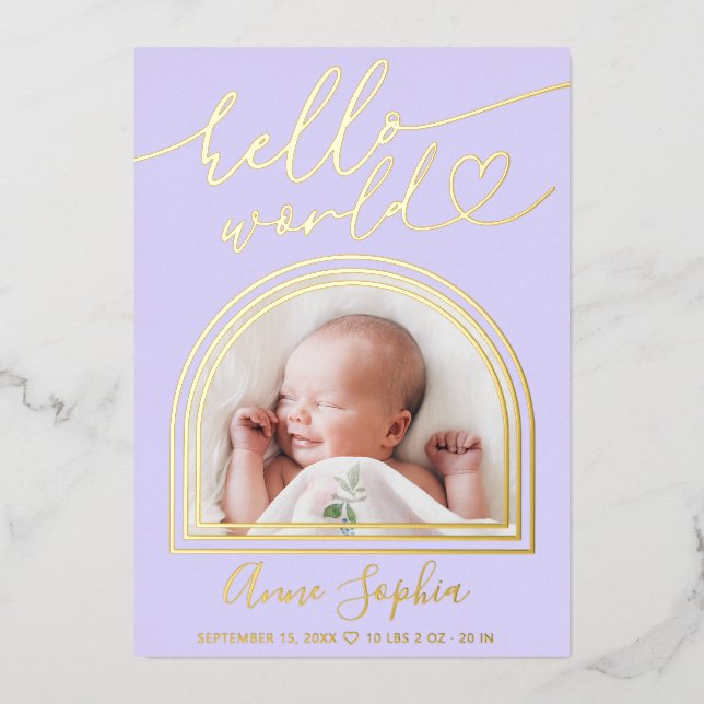 Invitation En Aluminium Annonce de naissance Cadre Arch Hello World (Recto)
