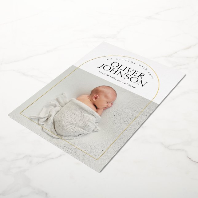 Invitation En Aluminium Annonce de naissance de bébé avec arche dorée simp (Rotation)