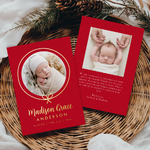 Invitation En Aluminium Annonce de naissance élégante ruban doré et rouge
