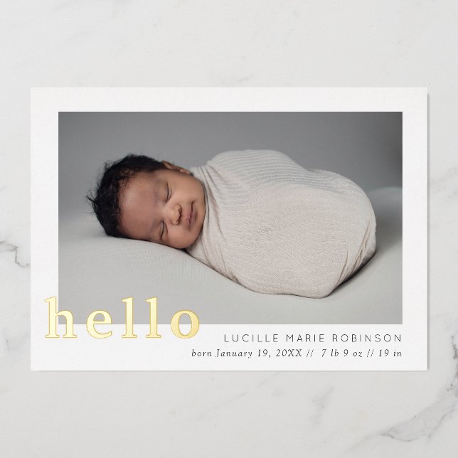Invitation En Aluminium Annonce de Naissance Script Hello (Recto)