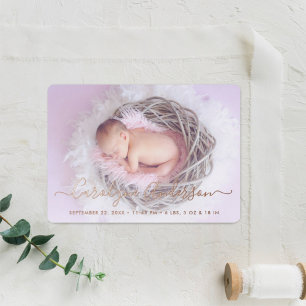 Invitation En Aluminium Annonce de naissance simplement chic pois lilas