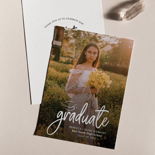 Invitation En Aluminium Annonce de remise de diplôme 2026 (Graduation 2024 Party Invitation Silver Foil Photo Card)