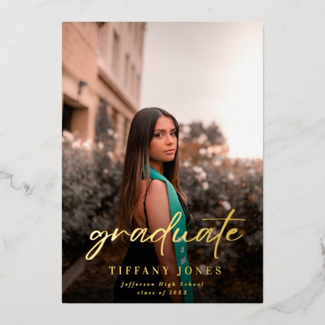 Invitation En Aluminium Annonce de remise de diplôme 2 photos écriture mod (Recto)