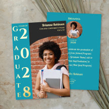 Annonce de remise de diplôme avec photo turquoise