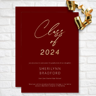 Invitation En Aluminium Annonce de remise de diplôme minimale bordeaux et