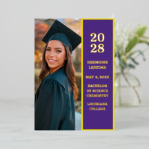 Annonce de remise de diplôme photo or et violet