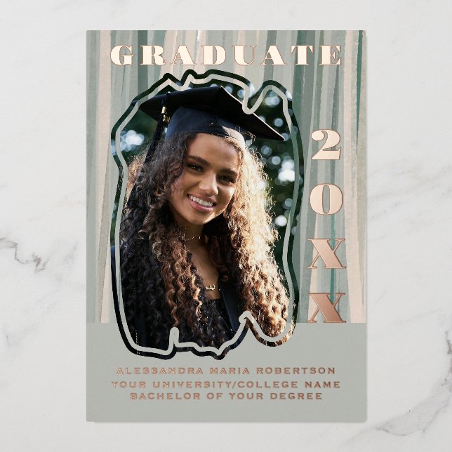 Invitation En Aluminium Annonce de remise de diplôme une photo vert sauge  (Recto)