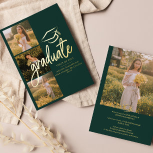 Invitation En Aluminium Annonce de remise de diplômes 2026 Verte avec phot