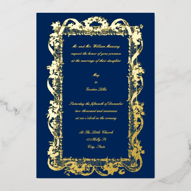 Invitation En Aluminium Antique 1778 Baroque Rococo Fleurs Guirlande Maria (Recto)