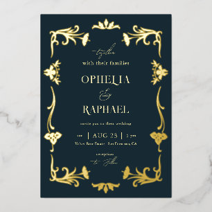 Invitation En Aluminium Antique Art Nouveau Floral Vintage Mariage Or