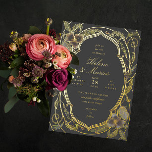 Invitation En Aluminium Antique Floral Art Nouveau Mariage Gris Or