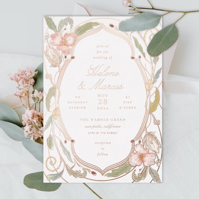 Invitation En Aluminium Antique Floral Art Nouveau Mariage Rose Gold II (Créateur téléchargé)