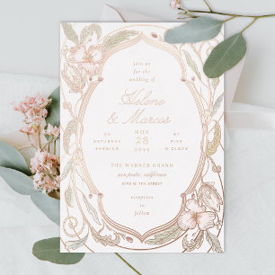 Invitation En Aluminium Antique Floral Art Nouveau Mariage Rose or