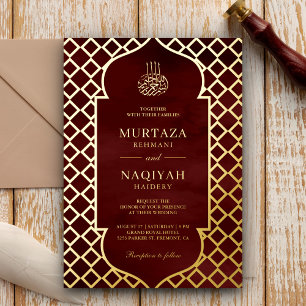 Invitation En Aluminium Antique Frame Bourgogne Rouge Musulman Mariage Or