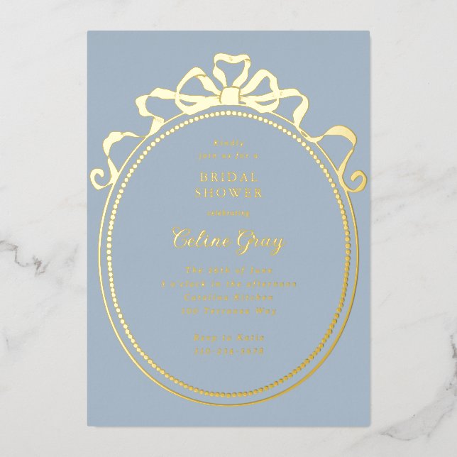 Invitation En Aluminium Antique Ribbon Bow Victorian Frame Fête des mariée (Recto)