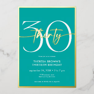 Invitation En Aluminium Aqua minima moderne 30 Script Anniversaire