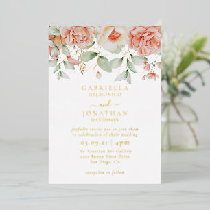 Invitation En Aluminium Aquarelle à fond floral Mariage or