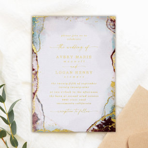 Invitation En Aluminium Aquarelle Abstraite Aqua Red Mariage Real Gold