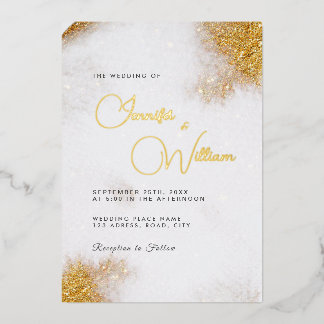 Invitation En Aluminium Aquarelle Abstraite Paillettes Dorées Luxe Élégant